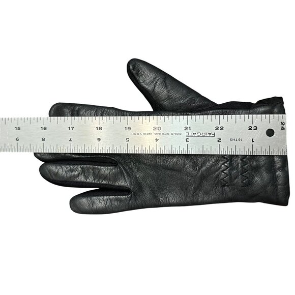 Isotoner Gloves Women Black Leather M/L Stretch Touchscreen Fuzzy Lining - Picture 3 of 8